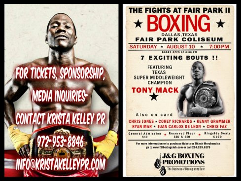 "Fights at Fair Park II" Pro Boxer Tony Mack to fight Aug. 10 in Dallas, TX